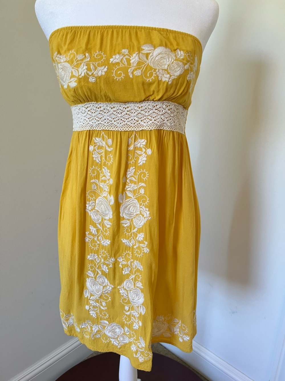 Yellow Smocked Top with Embroidered Label